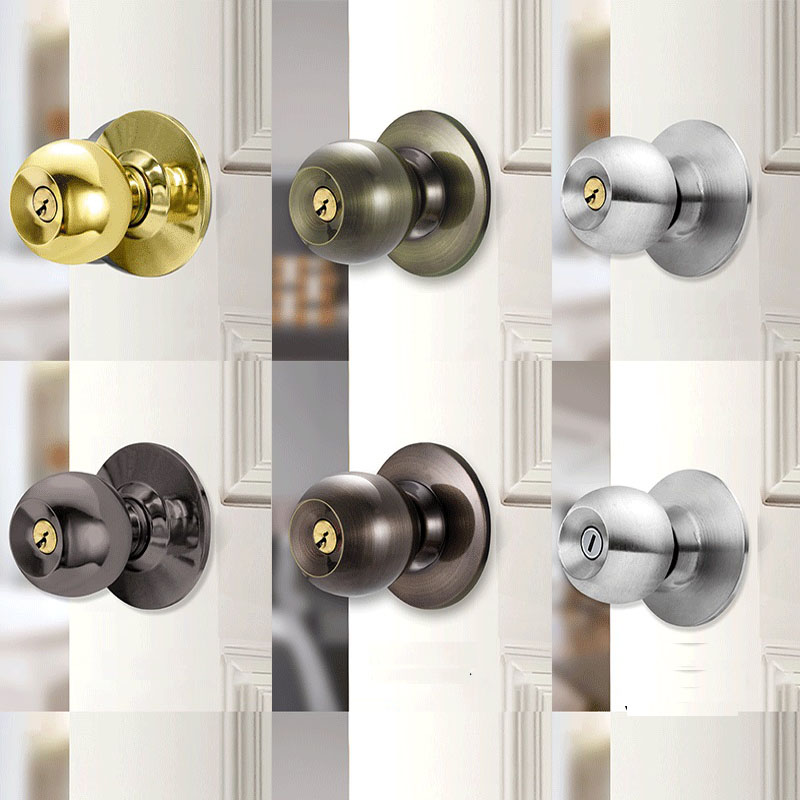 Cabinet Knob Round - アルミ合金ラウンドドアノブ回転ロックノブセットハンドル金属ドアノブキー付き家庭用寝室リビングルームバスルーム