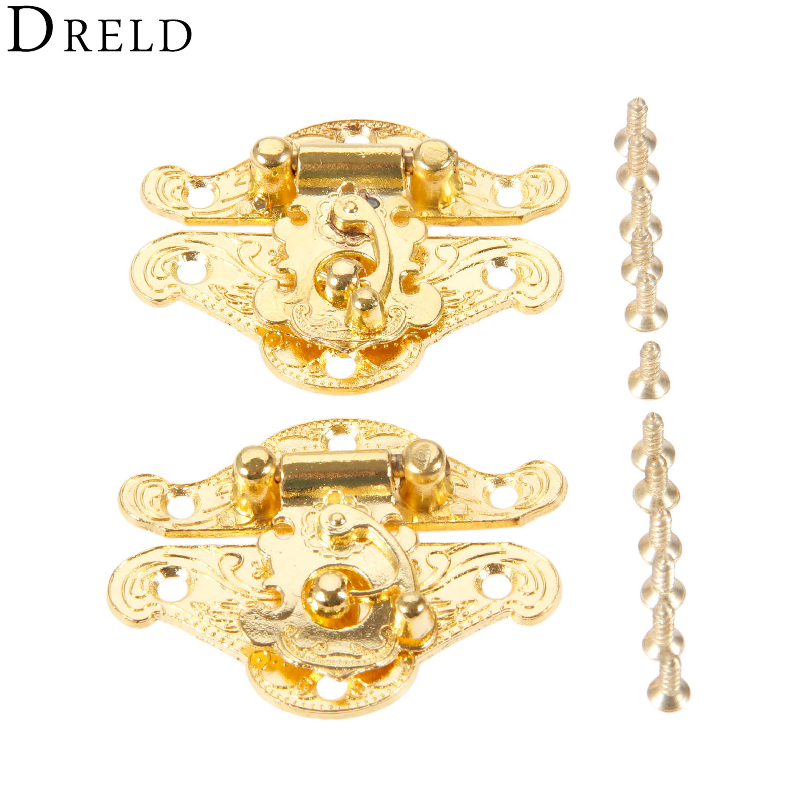 Furniture Hardware Gold - Dreld 2個アンティークゴールドボックスラッチハスプロックキャッチラッチ家具ハードウェアジュエリーボックススーツケースバックルクリップクラスプ38*49ミリメートル