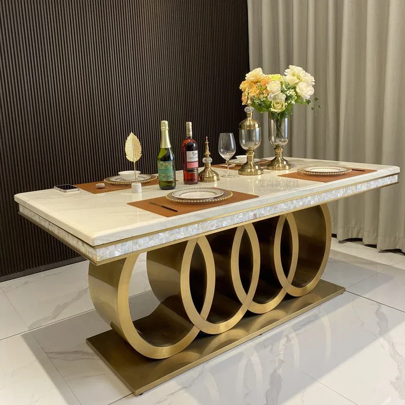 Furniture Leg Set - # モダンな高級長方形大理石ダイニングテーブルセット、6/8人掛け椅子、ステンレス脚、ダイニングルーム家具用