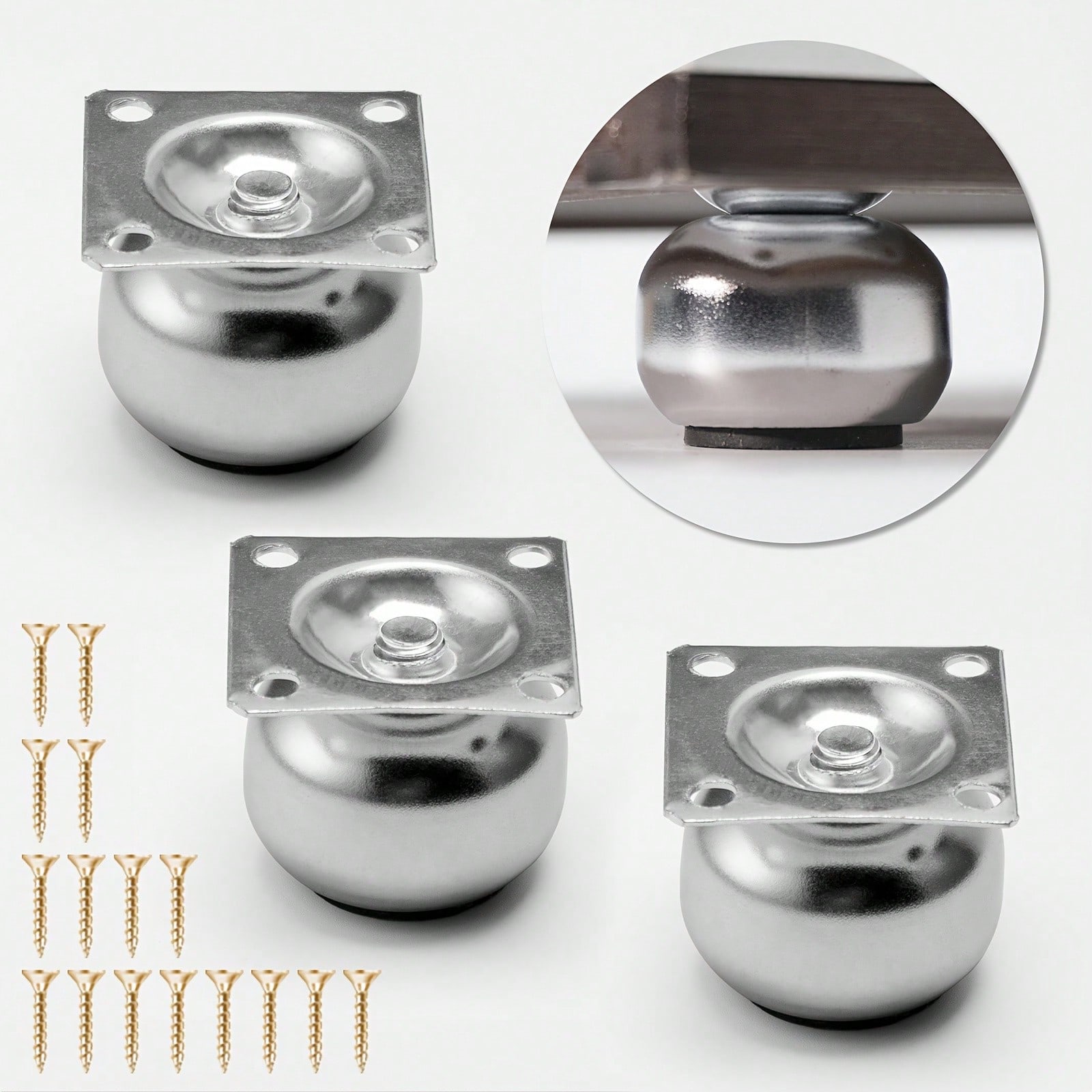Furniture Leg Set - [金属製家具脚4個] 磨き上げられた金属製ミニ丸型ボール家具脚4個 - キャビネット、ソファ、Dに最適