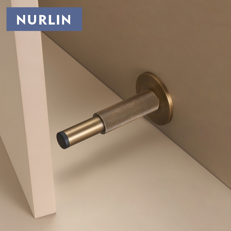 Door Stopper Heavy - ヌルリン真鍮製ローレット加工ドアストッパー、バスルームドア、ルームストッパー、ヘビーデューティー、床/壁取り付けバンパー、ドアホルダーキャッチ、アンティークブラス
