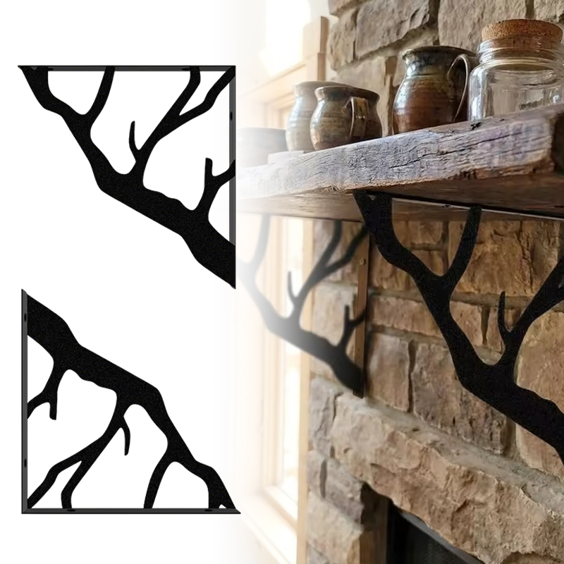 Shelf Bracket Pair - 2 個ブラックツリーブランチメタルシェルフ L 型吊り下げブラケット省スペース壁掛け設置サポーター家の装飾 ZYF