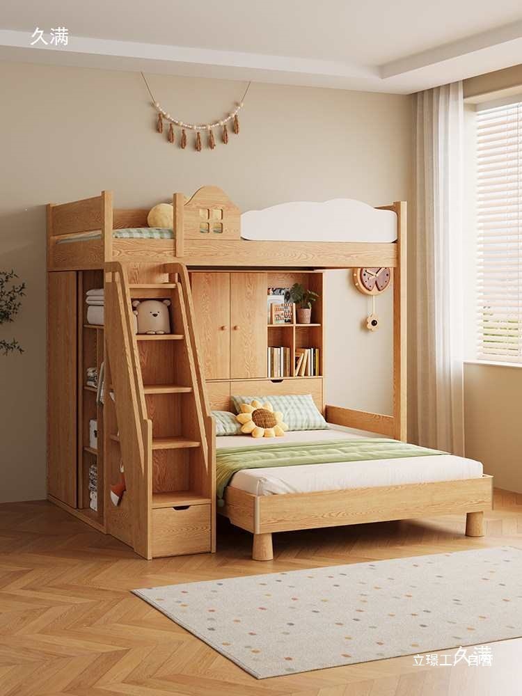 Furniture Hardware Lowes - 段違いの無垢材製上下ベッド、小さなアパート向け多機能組み合わせ、デスク付き、高低二層式