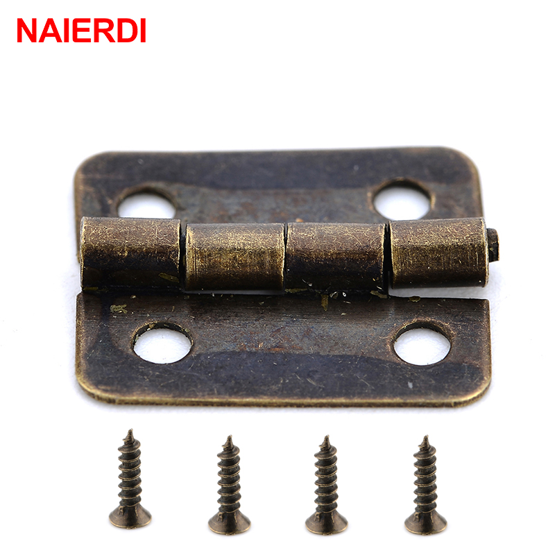 Furniture Hardware Gold - Naierdi-アンティークブロンズとゴールドのミニヒンジ,キャビネットドア用ヒンジ,ヴィンテージジュエリーボックス,家具,ハードウェア,50個