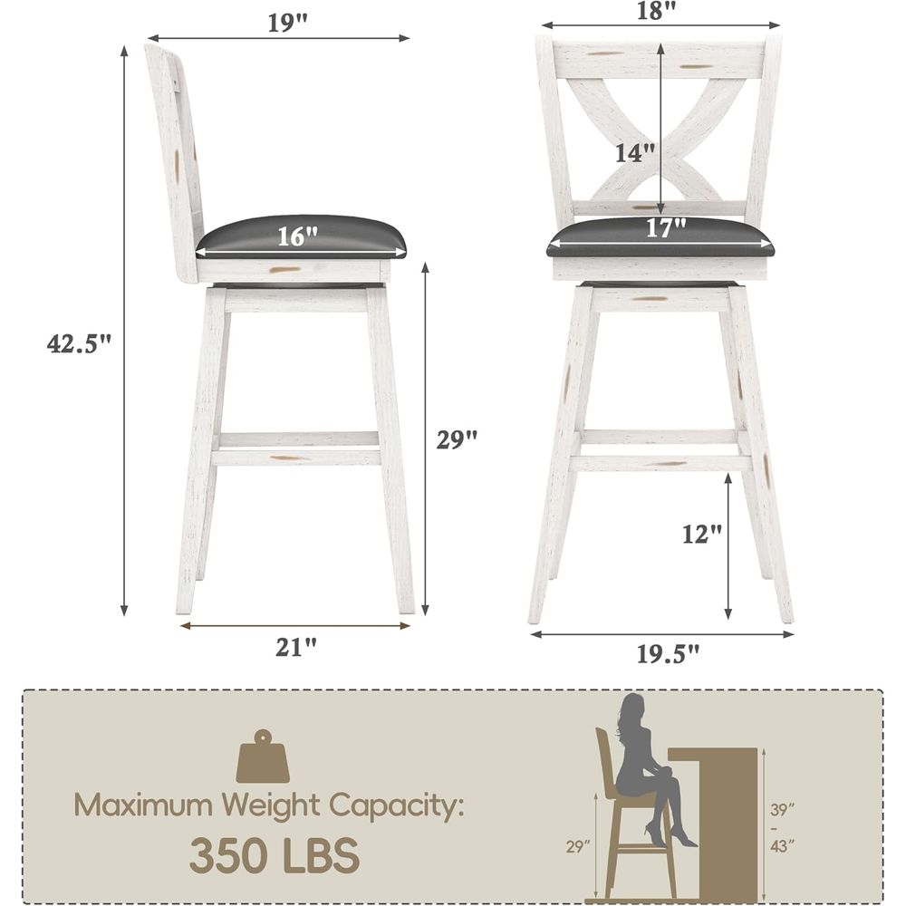 回転式バースツール2脚セット、背もたれ付き29インチバーチェ - Furniture Leg Set のレビューと価格