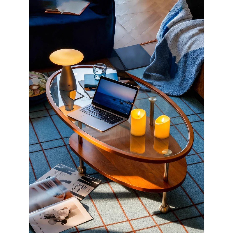 中世風無垢材強化ガラスコーヒーテーブル組み合わせオーバル二層 - Furniture Hardware Lowes のレビューと価格