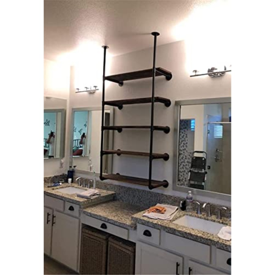 工業用壁掛け鉄パイプ棚棚棚ブラケット黒ヴィンテージレトロ天井 - Shelf Bracket Pair のレビューと価格