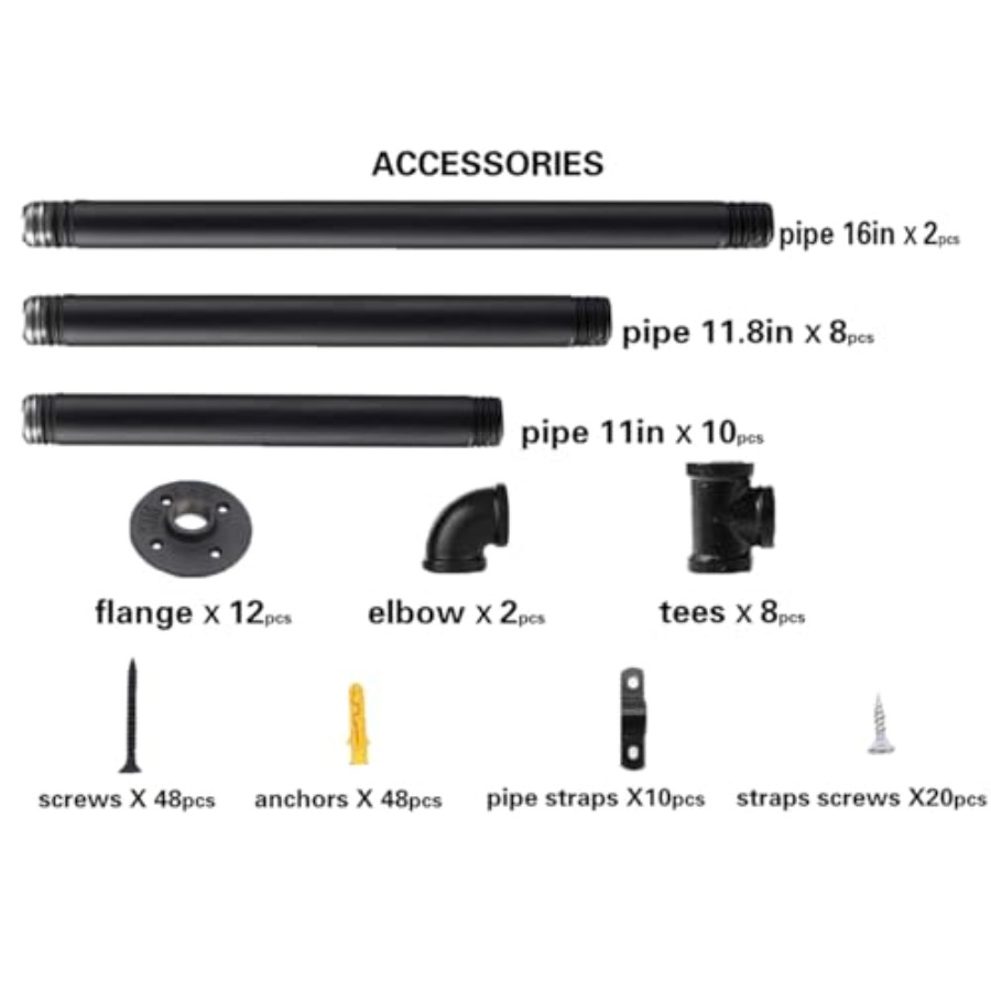 工業用壁掛け鉄パイプ棚棚棚ブラケット黒ヴィンテージレトロ天井 - Shelf Bracket Pair のレビューと価格