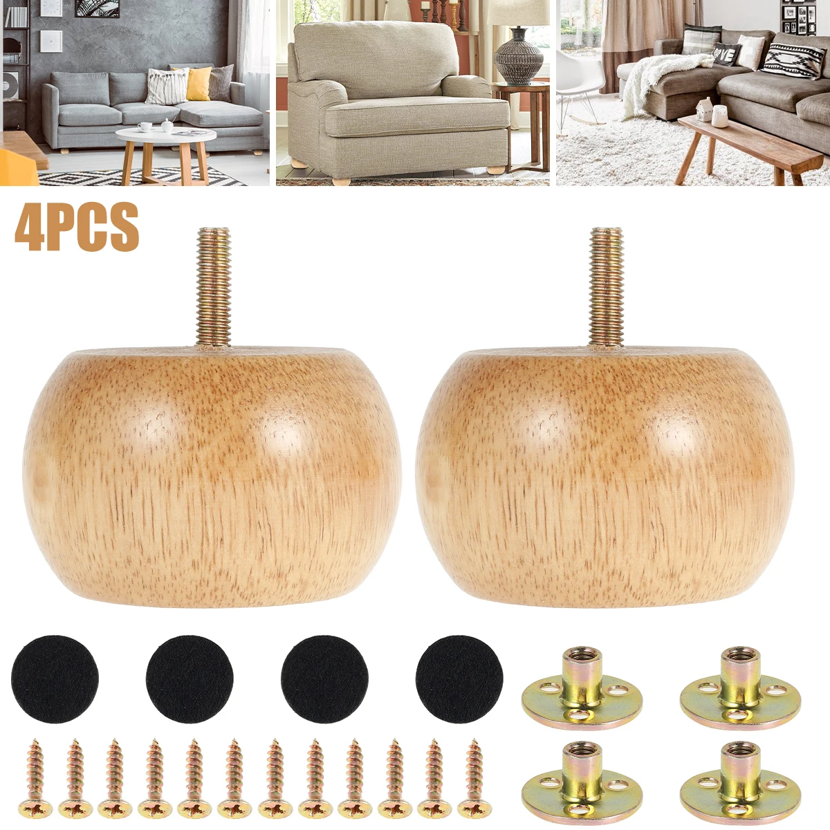 4/8個 家具脚 木製家具脚 ソリッド家具脚 丸い丸脚 4本 - Furniture Leg Set のレビューと価格