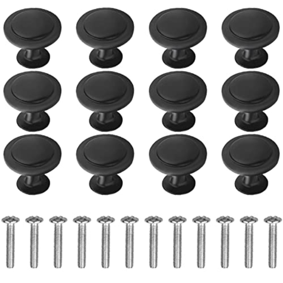12個入り ブラック ラウンド キャビネット ハードウェア  - Cabinet Knob Round のレビューと価格