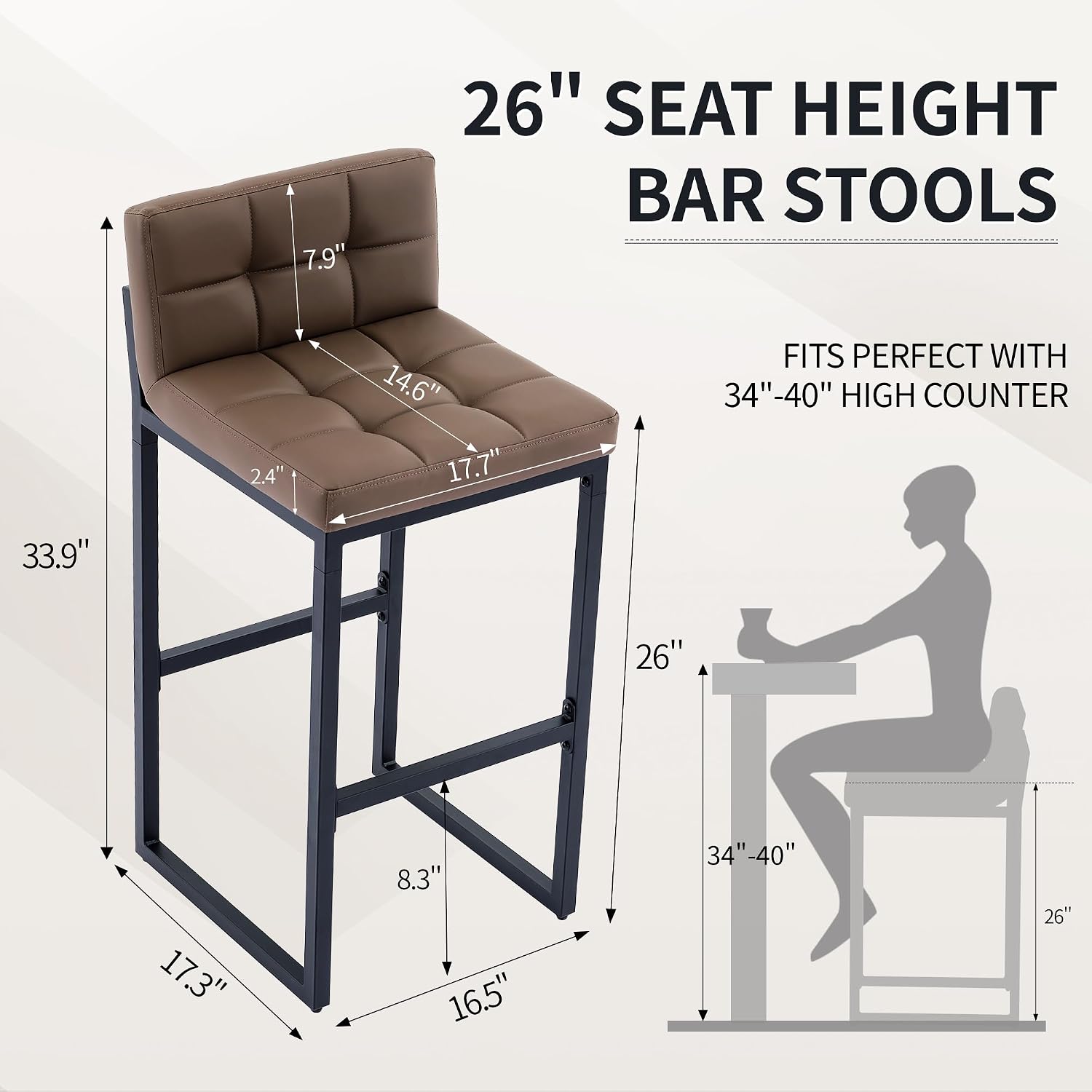 カウンターハイトバースツール4脚セット、背もたれ付き布張りカ - Furniture Leg Set のレビューと価格