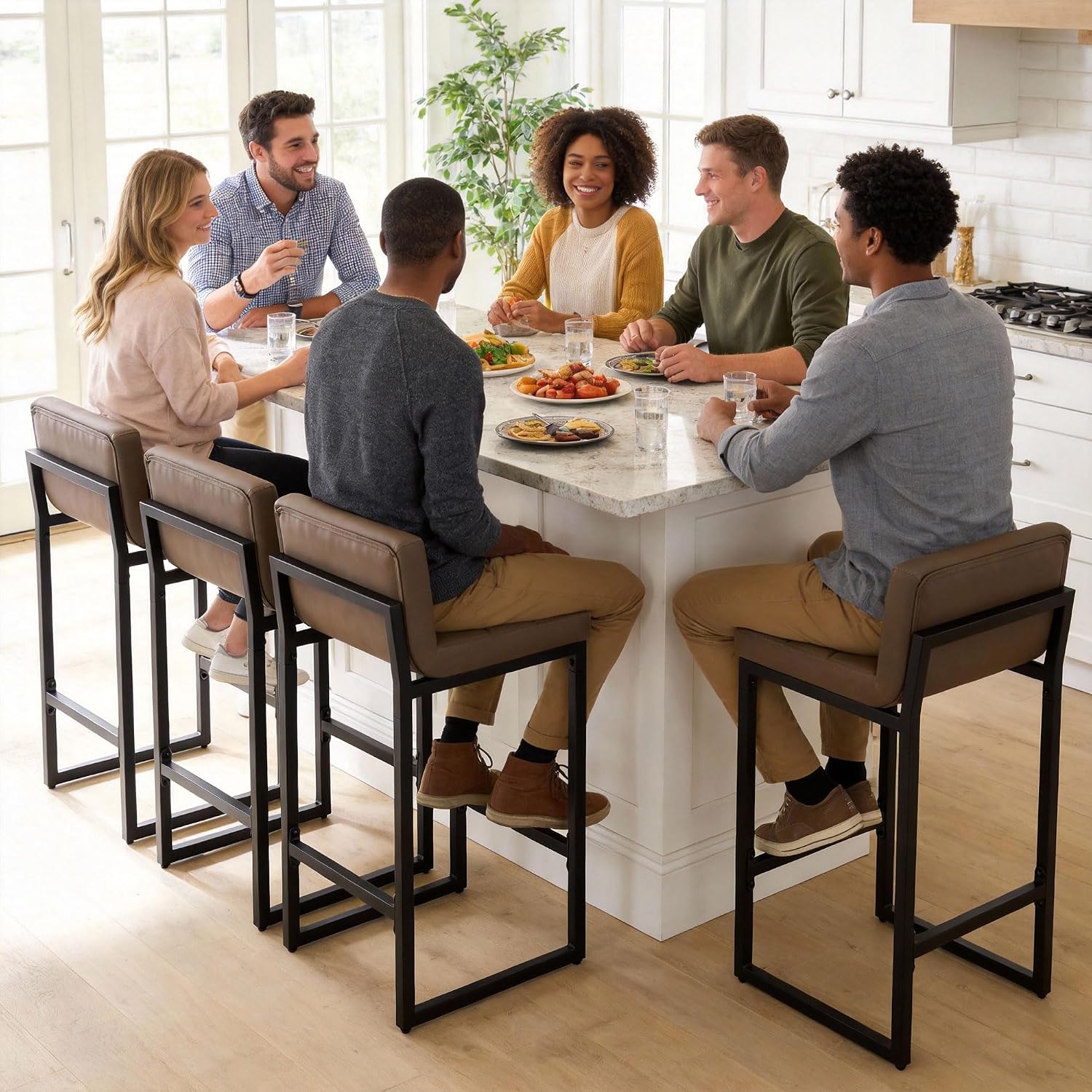 カウンターハイトバースツール4脚セット、背もたれ付き布張りカ - Furniture Leg Set のレビューと価格