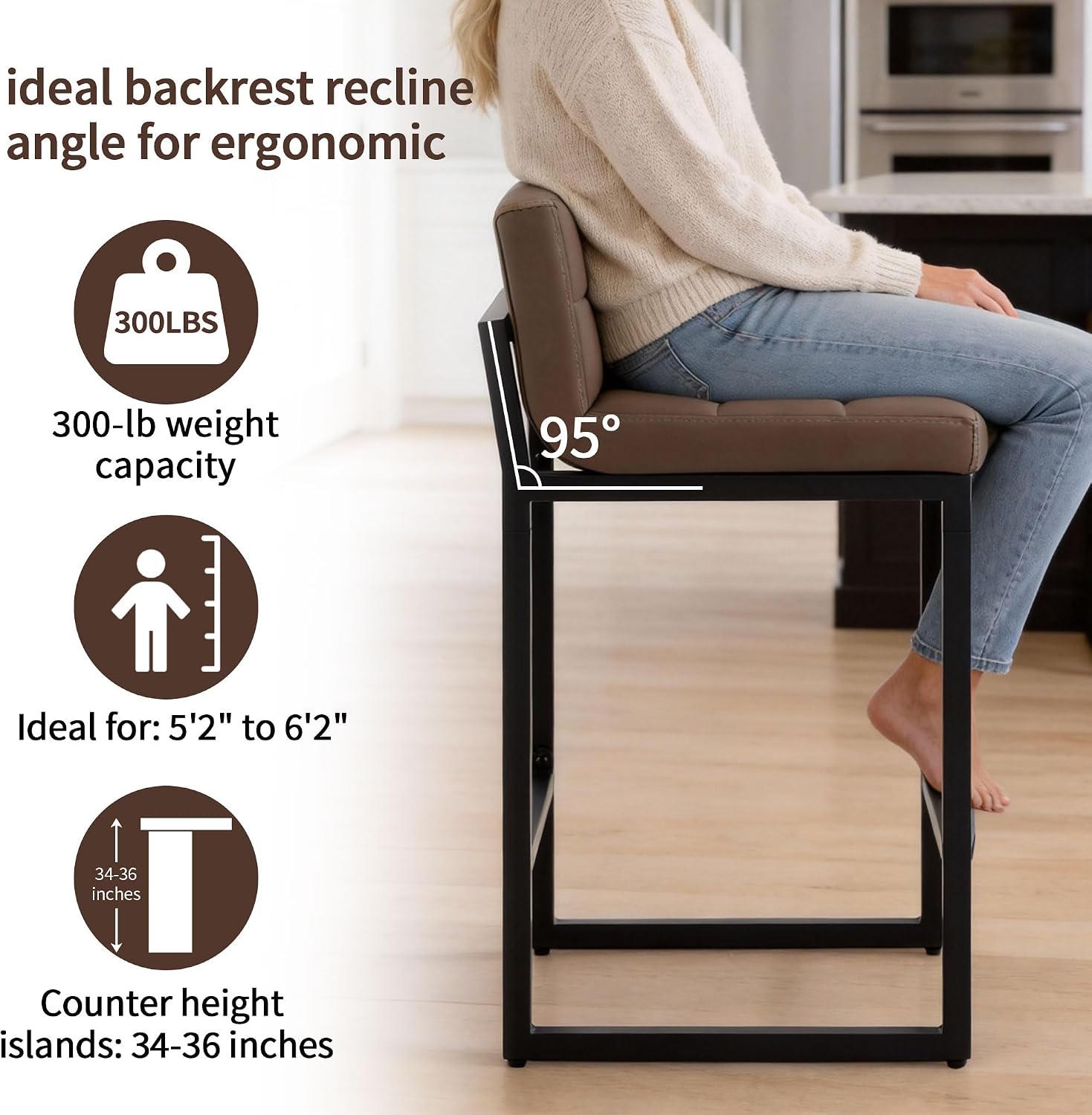 カウンターハイトバースツール4脚セット、背もたれ付き布張りカ - Furniture Leg Set のレビューと価格