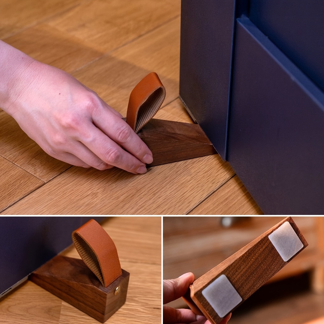 無垢材のドアストッパー、装飾的なウェッジ型、革製ストラップ付 - Door Stopper Heavy のレビューと価格